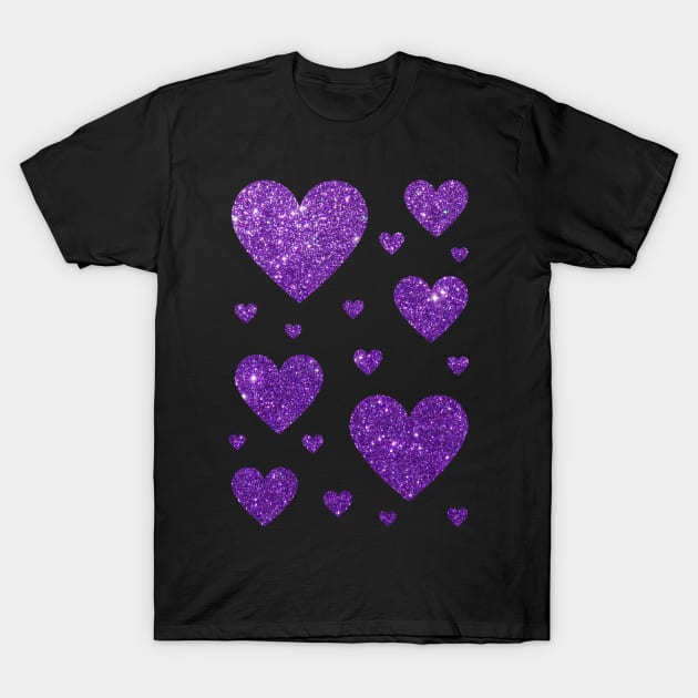 Purple Faux Glitter Hearts T-Shirt by Felicity-K